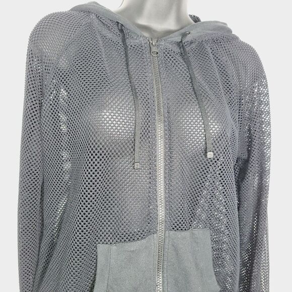 Blanc Noir Hoodie Medium Black Poolside Mesh Thumb Holes Athleisure Activewear - Picture 2 of 11